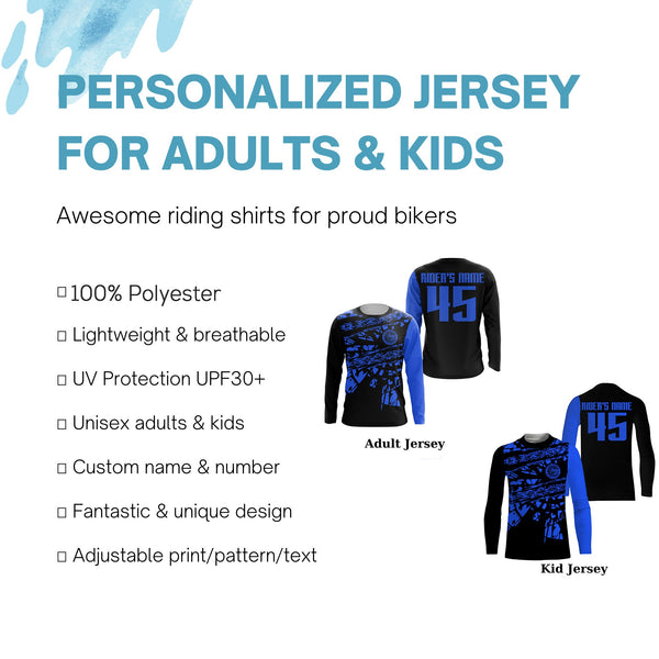 Kid&Adult Personalized Motocross Jersey UPF30+ No Guts No Glory MX Racing Blue Dirt Bike NMS1205
