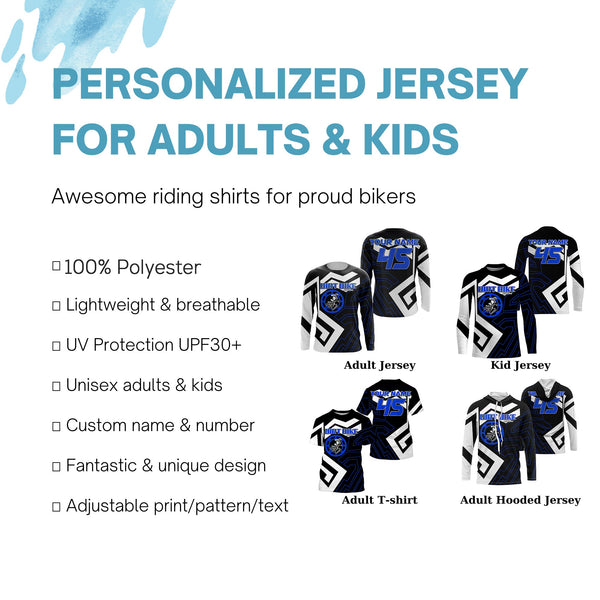 Custom dirt bike jersey blue UPF30+ kids adults motocross racing long sleeves motorcycle off-road NMS1036
