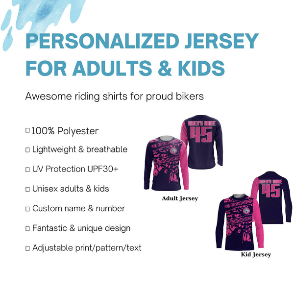 Girls Women Personalized Motocross Jersey UPF30+ No Guts No Glory MX Racing Dirt Bike NMS1202