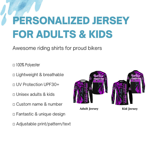 Brap Girl Purple Motocross Jersey Personalized UPF30+ Women Girls MX Racing Dirt Bike Shirt NMS1209