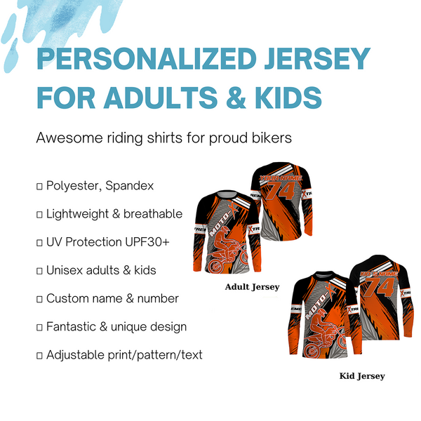 Custom orange motocross jersey UV protect kid&adult dirt bike extreme MotoX off-road long sleeve| NMS885