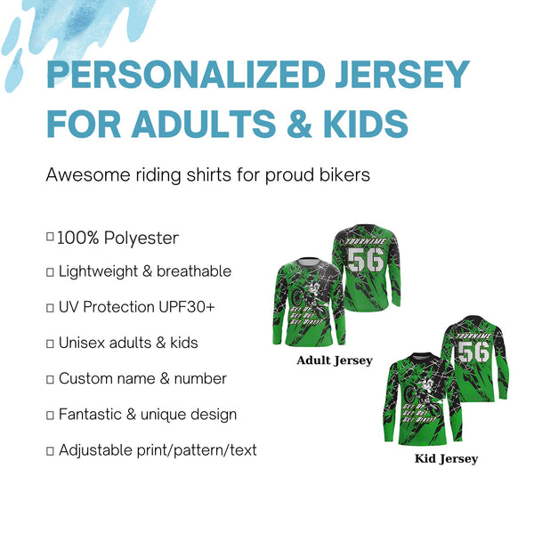 Get Dirty Personalized Motocross Jersey UPF30+ Green Dirt Bike Racing Motorcycle Long Sleeves NMS1253