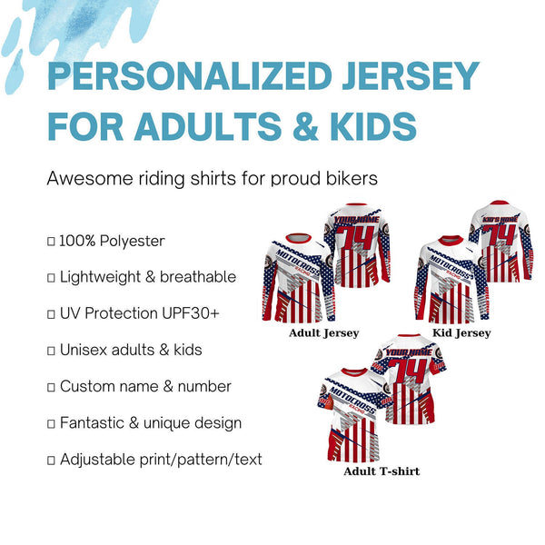 Custom American flag dirt bike jersey youth men women UPF30+ Patriotic Motocross shirt motorcycle PDT351