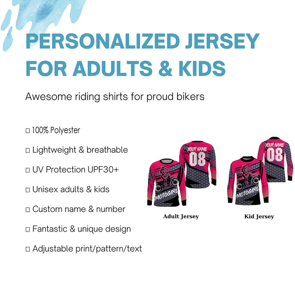 MotoGirl personalized jersey motocross women girls biker dirt bike racing long sleeves NMS1086