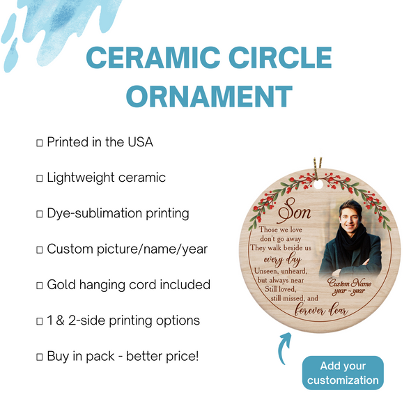 Son Memorial Ornament, Christmas in Heaven Son Remembrance, Memorial Gift for Loss of Son NOM326