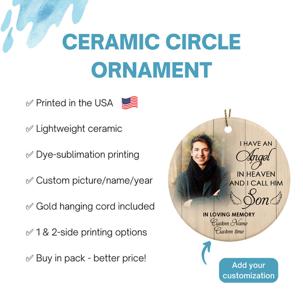 Angel Son Memorial Ornament, Personalized Christmas Sympathy Gift for Loss of Son in Memory NOM340