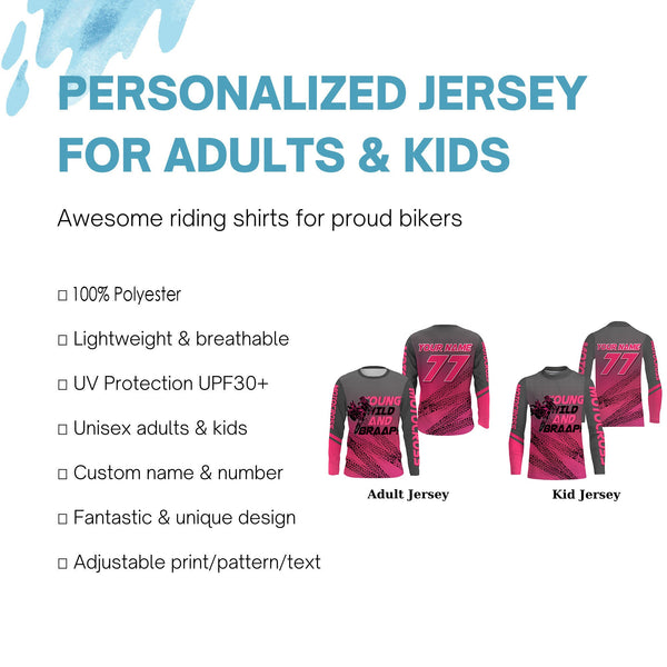 Personalized Motocross Jersey for Women Girls UPF30+ Young Wild Brap Dirt Bike Racing Off-road NMS1254