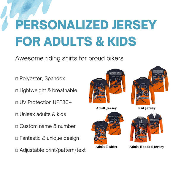 Custom orange Motocross jersey for kid men women UPF30+ dirt bike extreme freestyle motorcycle PDT03