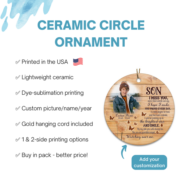 Son Memorial Ornament - I Miss You Christmas Son Remembrance Gift for Loss of Son in Memory NOM302