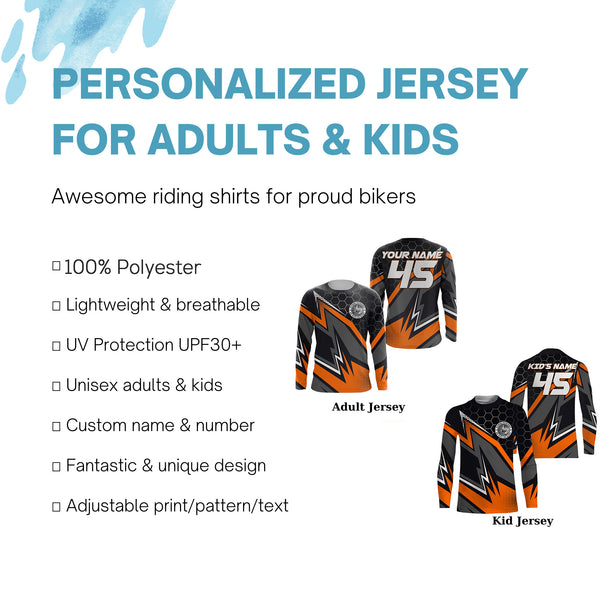 Extreme Motocross Personalized Jersey UPF30+ No Guts No Glory Orange Dirt Bike MX Racing Shirt NMS1173