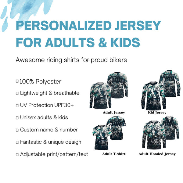 Custom motocross jersey blue camouflage kid men women UPF30+ MX racing dirt bike offroad motorcycle NMS985