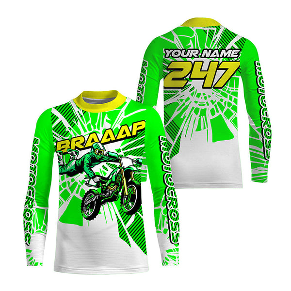 BRAP Personalized Motocross Jersey UPF30+ Kid Adult MX Racing Off-road Green Dirt Bike Shirt NMS1193