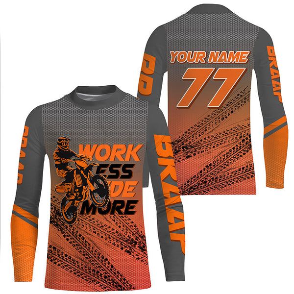 Kid&Adult Custom Motocross Jersey UPF30+ Orange Dirt Bike MX Racing Work Less Ride More NMS1230