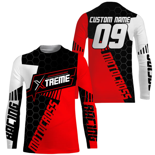 Extreme Motocross Jersey Personalized UPF30+ Racing Shirt Dirt Bike Off-road Biker Motorcycle - Red| NMS630