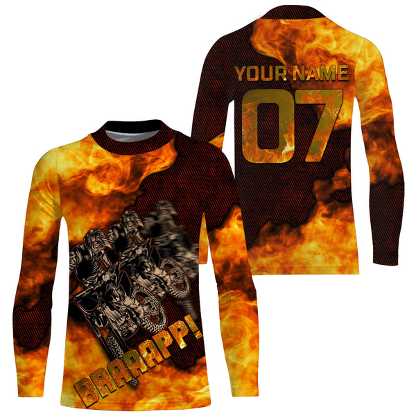 Brap Custom Motocross Jersey UPF30+ Adult&Kid 3D Fire Dirt Bike Racing Off-Road MX Motorcycle Shirt| NMS847