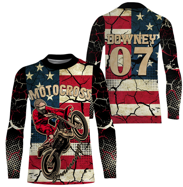 Personalized Motocross Jersey Patriotic Dirt Bike Racing UPF30+ Adult&Kid American MX Motorcycle Jersey| NMS722