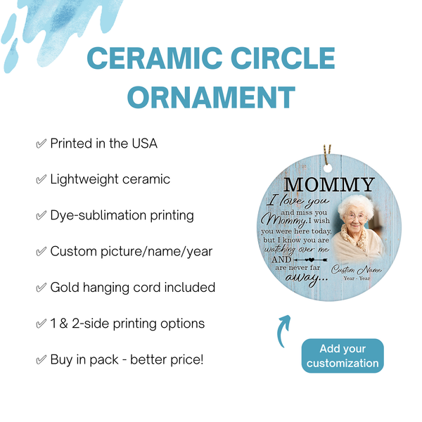 Mom memorial ornament – I love you mom, sympathy ornament for loss of mother, custom keepsake gift| ONT62