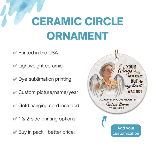 Your wings were ready - Personalized memorial Christmas ornament with photo, sympathy gift for loss| ONT32