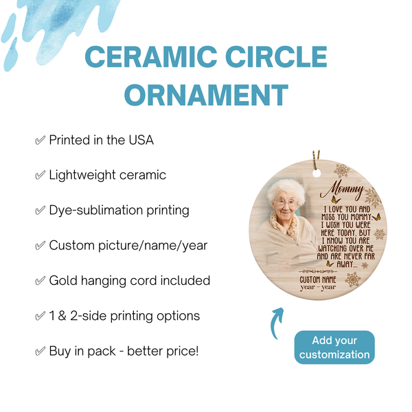 Mom memorial ornament - bereavement ornament loss of mother, Christmas in heaven, mom sympathy gift| ONT59