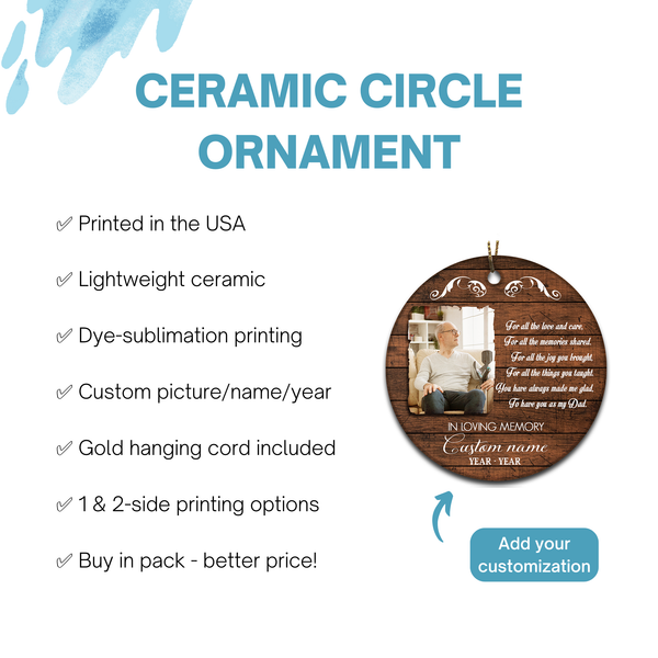 Dad memorial ornament - my angel father, sympathy Xmas ornament, custom bereavement gifts for loss| ONT58