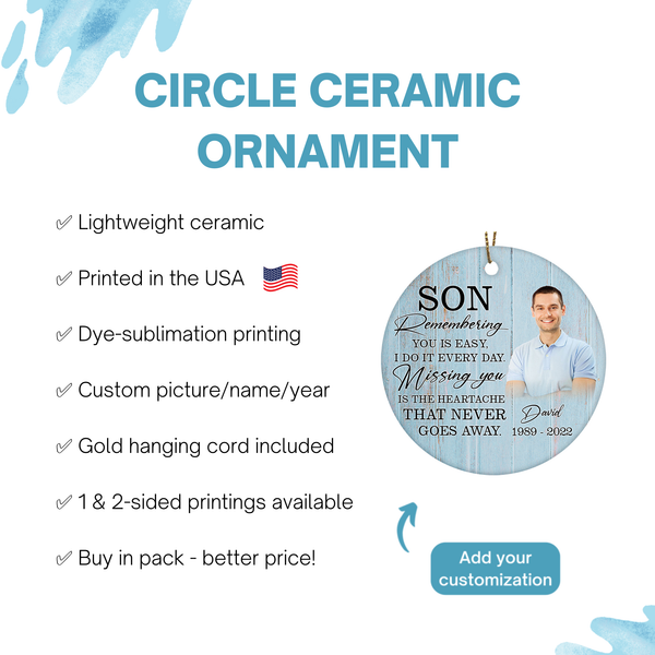 Son in heaven memorial ornament, remembrance Christmas ornament for loss son, keepsake gift| ONT123