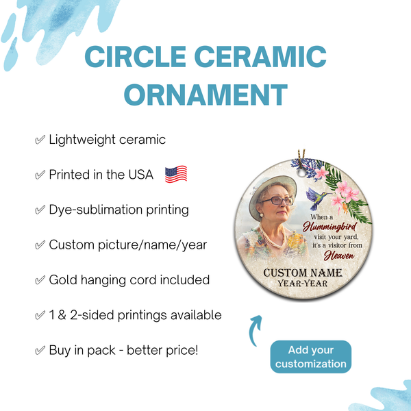 Memorial Christmas ornament, angel in heaven, hummingbird remembrance ornament loss mom, dad, son| ONT98