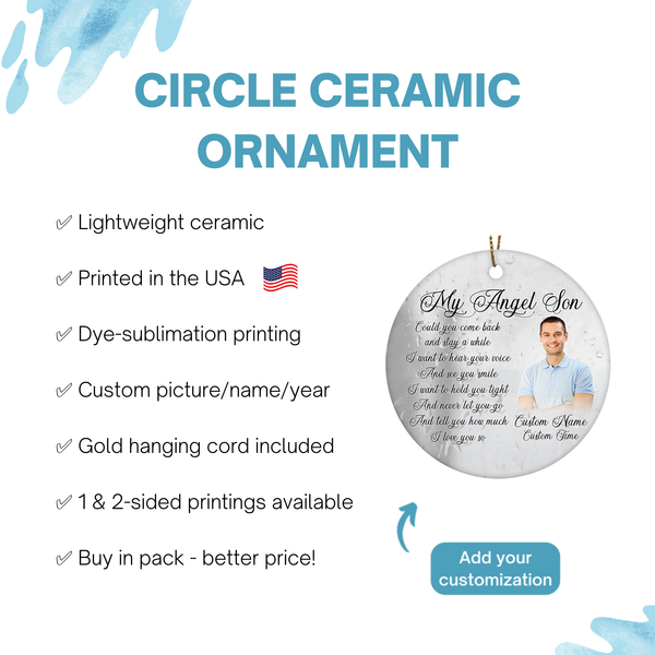 Angel Son memorial Christmas ornament, Son in heaven, remembrance ornament loss son, sympathy gift| ONT122