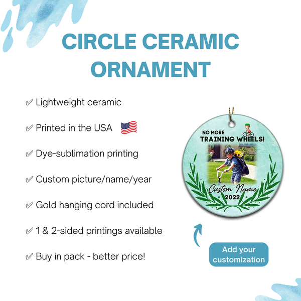 No more training wheels ornament, boys girls bicycle Christmas gifts, cycling bike ornament for kid| ONT74