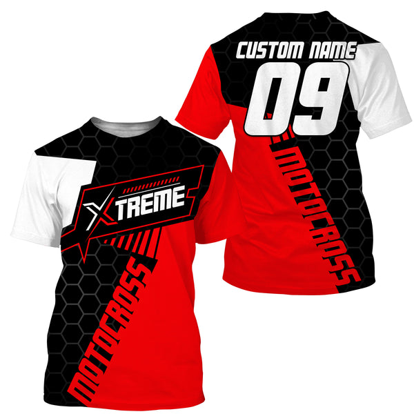 Extreme Motocross Jersey Personalized UPF30+ Racing Shirt Dirt Bike Off-road Biker Motorcycle - Red| NMS630