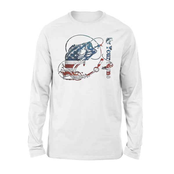 US Bass Fishing American Flag 4th July Custom name Long Sleeve D02 NQS1248